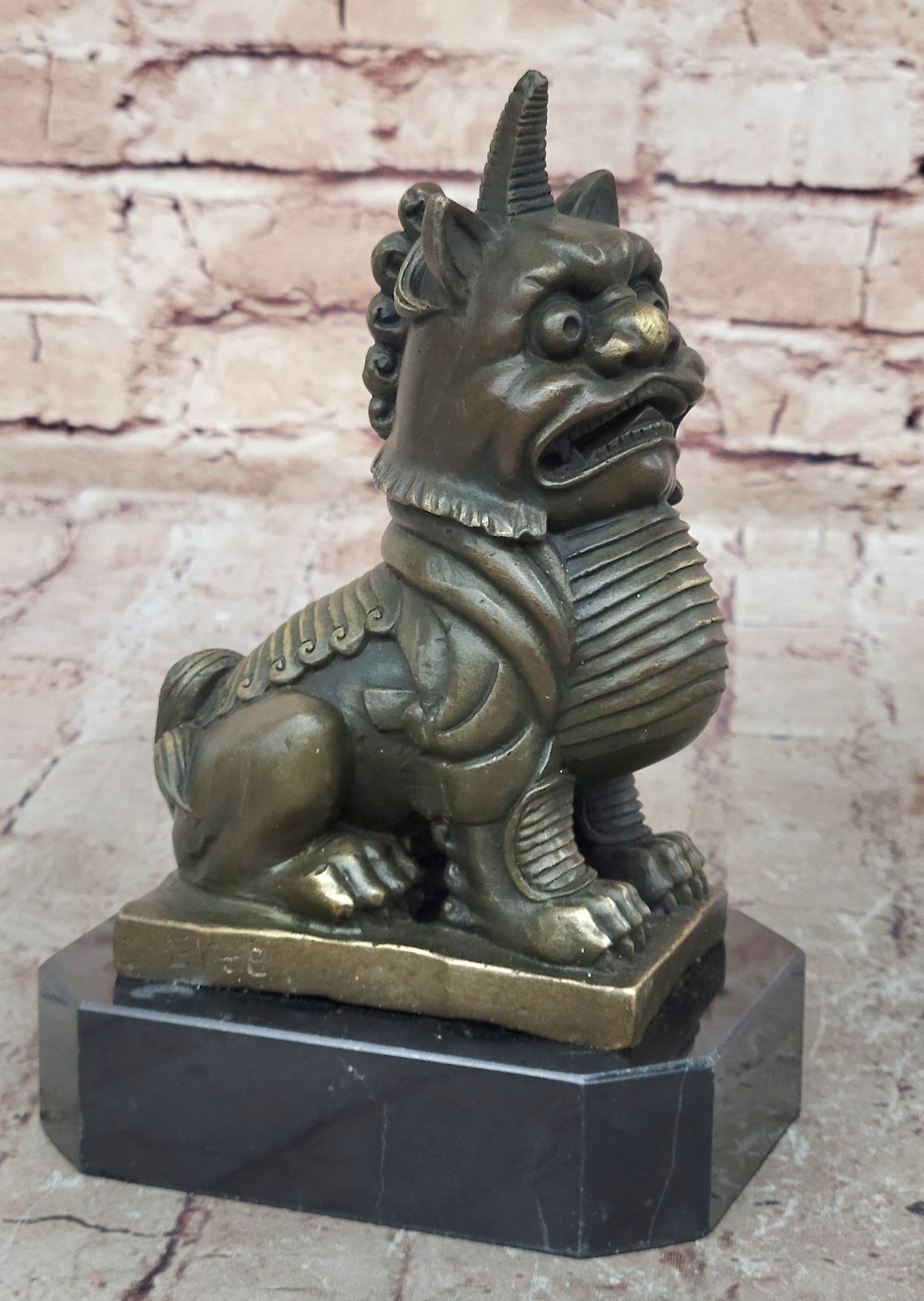 Old Tibet Purple Bronze Feng Shui Foo Dog Beast Lucky Bite Sculpture