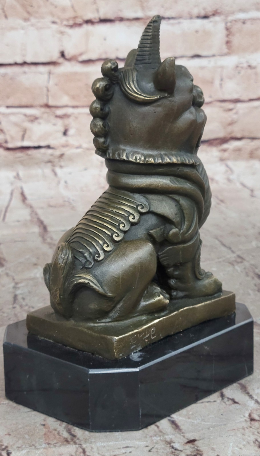 Old Tibet Purple Bronze Feng Shui Foo Dog Beast Lucky Bite Sculpture