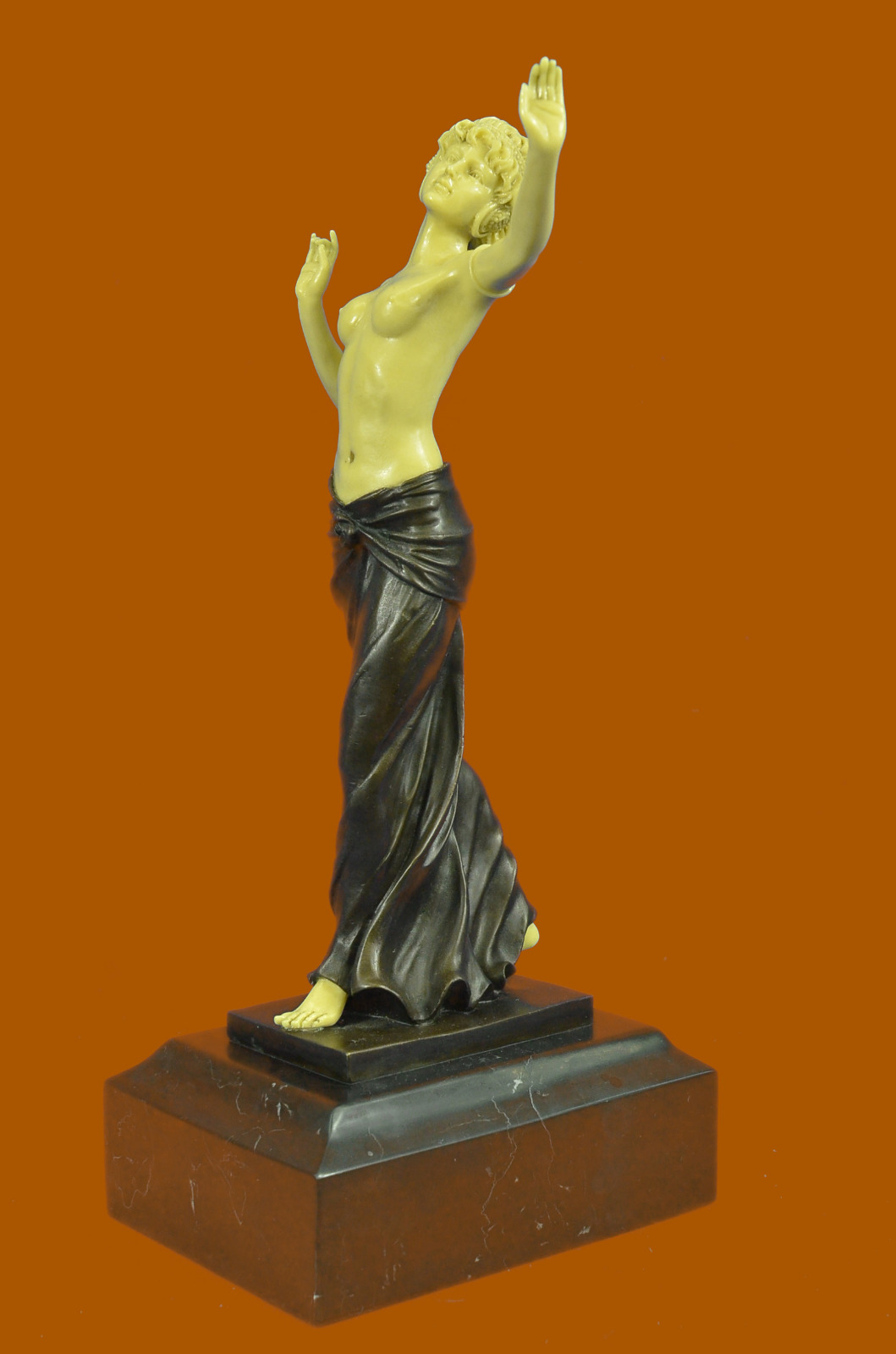 signed faux-figurene art nouveau topless n statue bronze