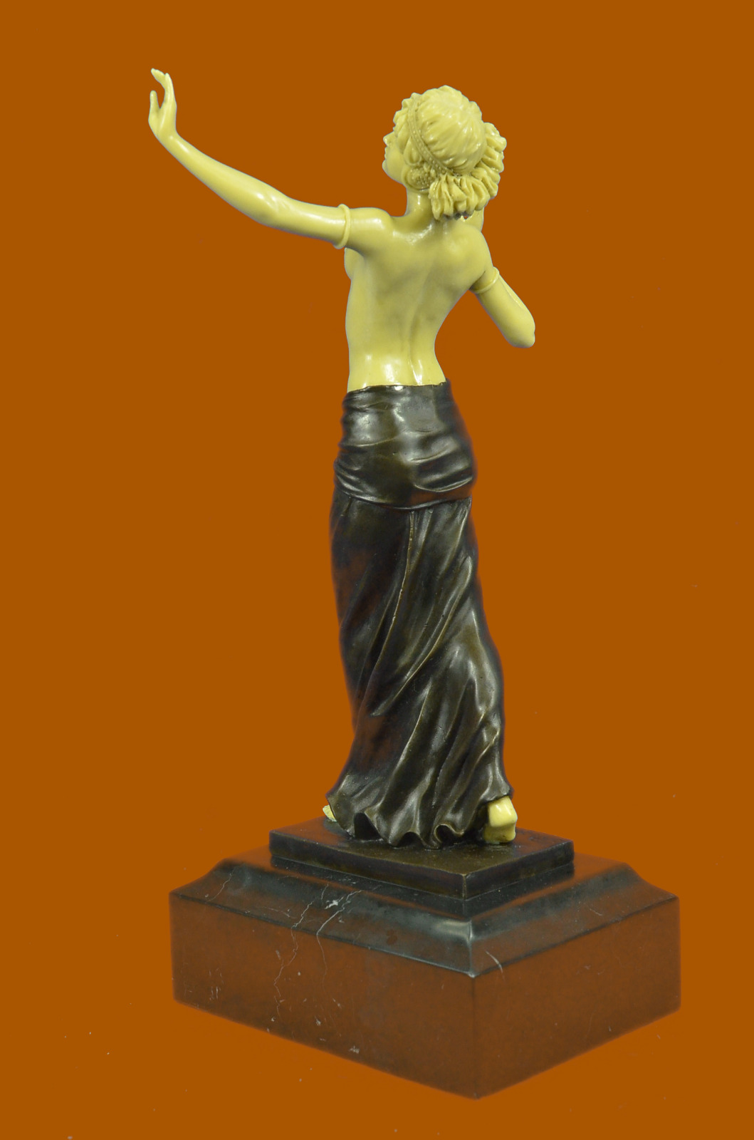 signed faux-figurene art nouveau topless n statue bronze