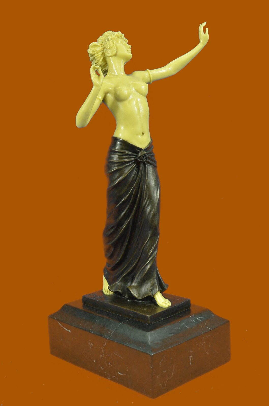 signed faux-figurene art nouveau topless n statue bronze