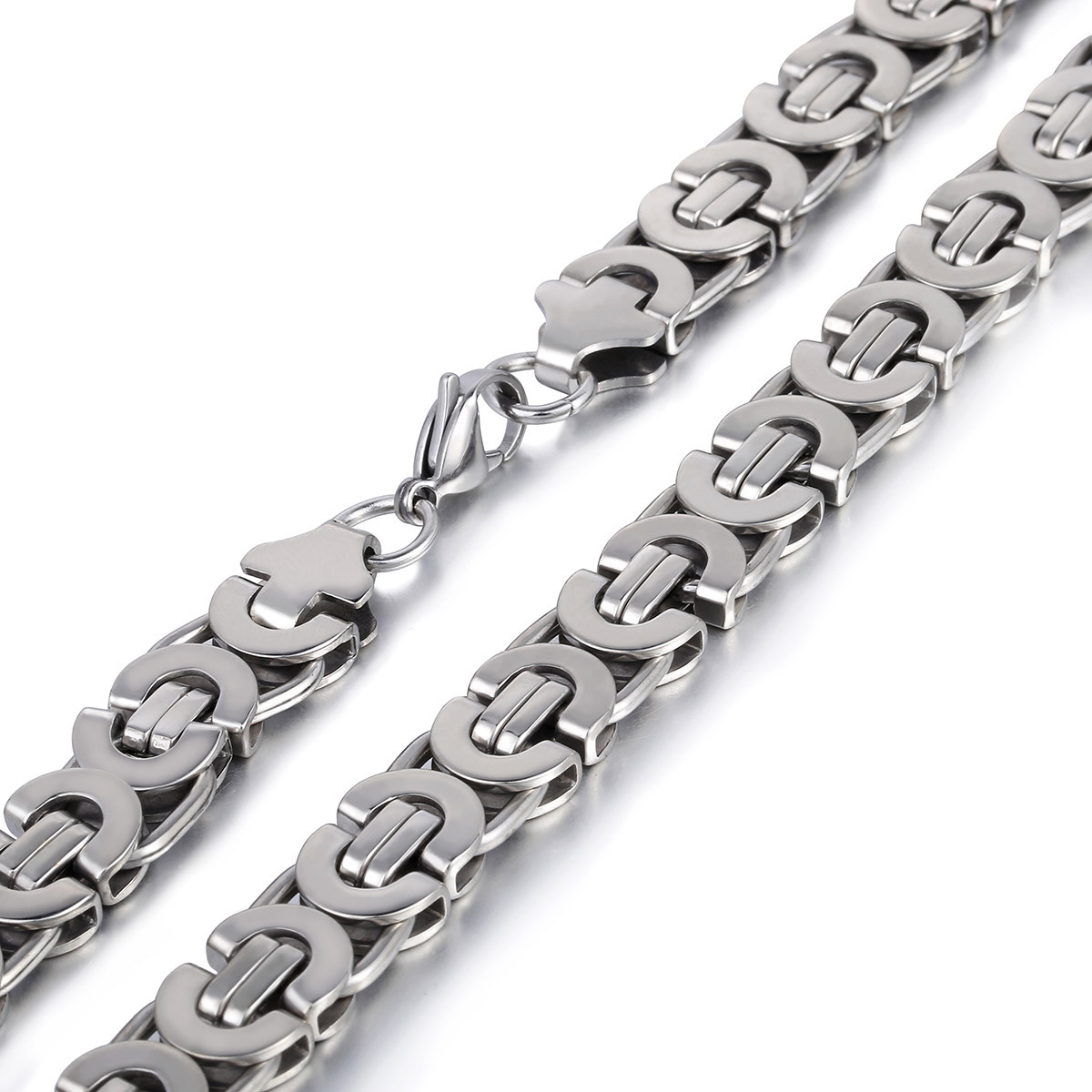 6/8/11mm Silver Tone Flat Byzantine Box Stainless Steel Necklace Boys