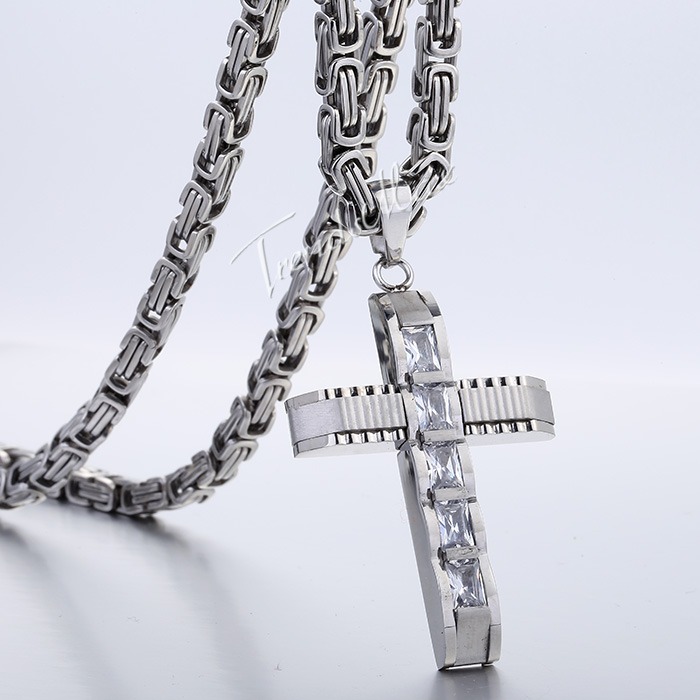 TATIANA☆[Silver925]Clear Cross Pendant Necklace Women 925 Sterling Silver Clear CZ Cross Pendant Necklace