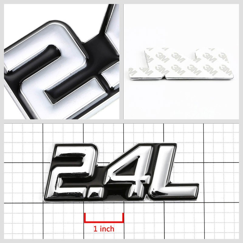 Black/Chrome 2.4L Symbol Car/Trunk Badge Emblem Polished Decal Adhesive