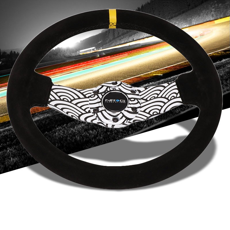 NRG RST-021S-WAVE-Y Japanese Wave Hydro-Dipped Suede Steering Wheel 310mm