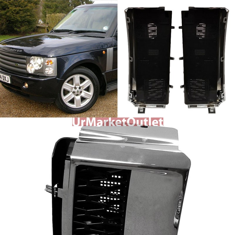 Chrome Body//Black Fender Style Side Vent Grille For 03-12 Range Rover V8 DOHC