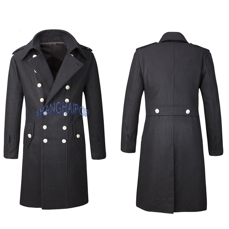 Double Breasted Trench Coat Overcoat Jacket Men Wool Outerwear Military ...