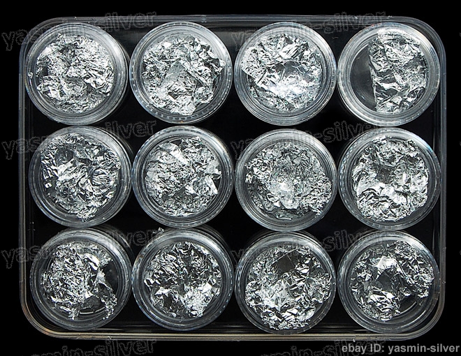 12 pcs nail art acrylic silver foil flakes wraps decoration tips